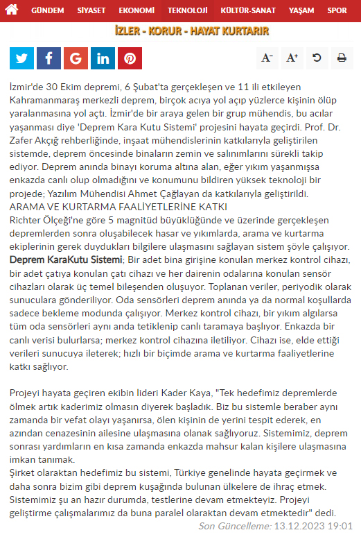 Deprem KaraKutu Sistemi